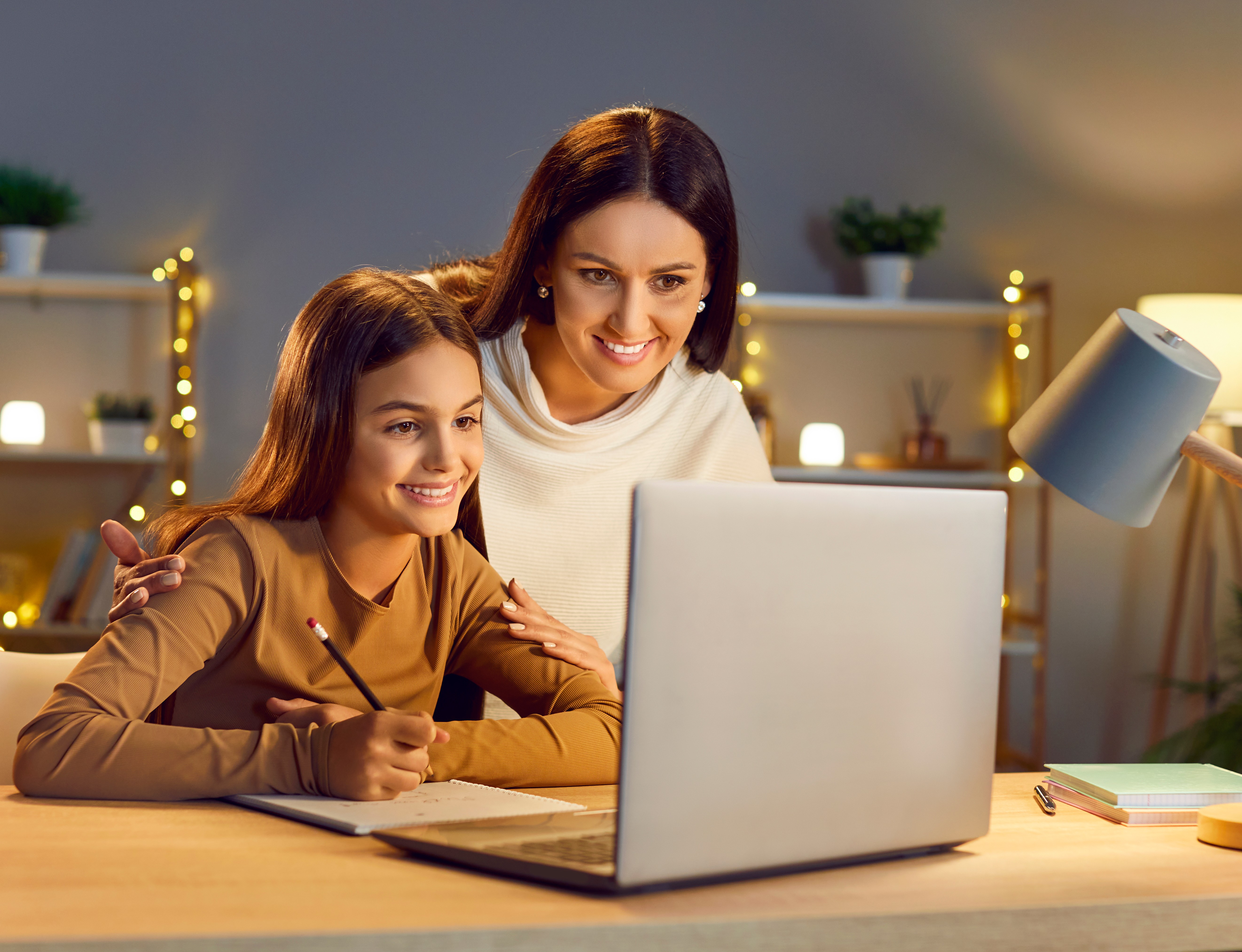 Woman and child at computer
